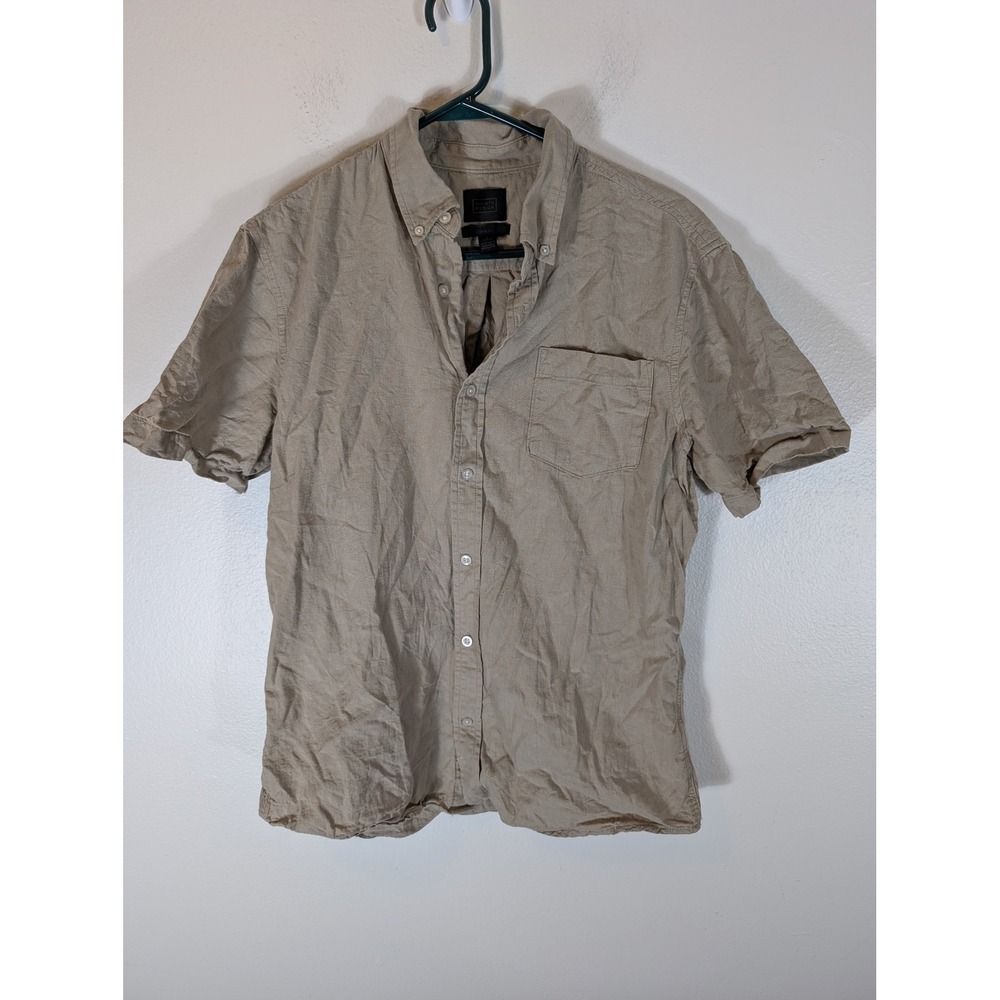 14th & Union Mens L Trim Fit Linen Cotton Short Sleeve Button Shirt Breathable